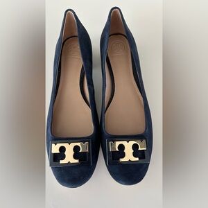 Tory Burch Gigi Suede Flats with Gold Logo